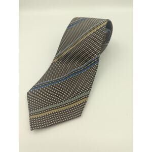 Salvatore Pellegrino Neck Tie 100% Silk Brown Blue Neutral‎ Check Striped Work